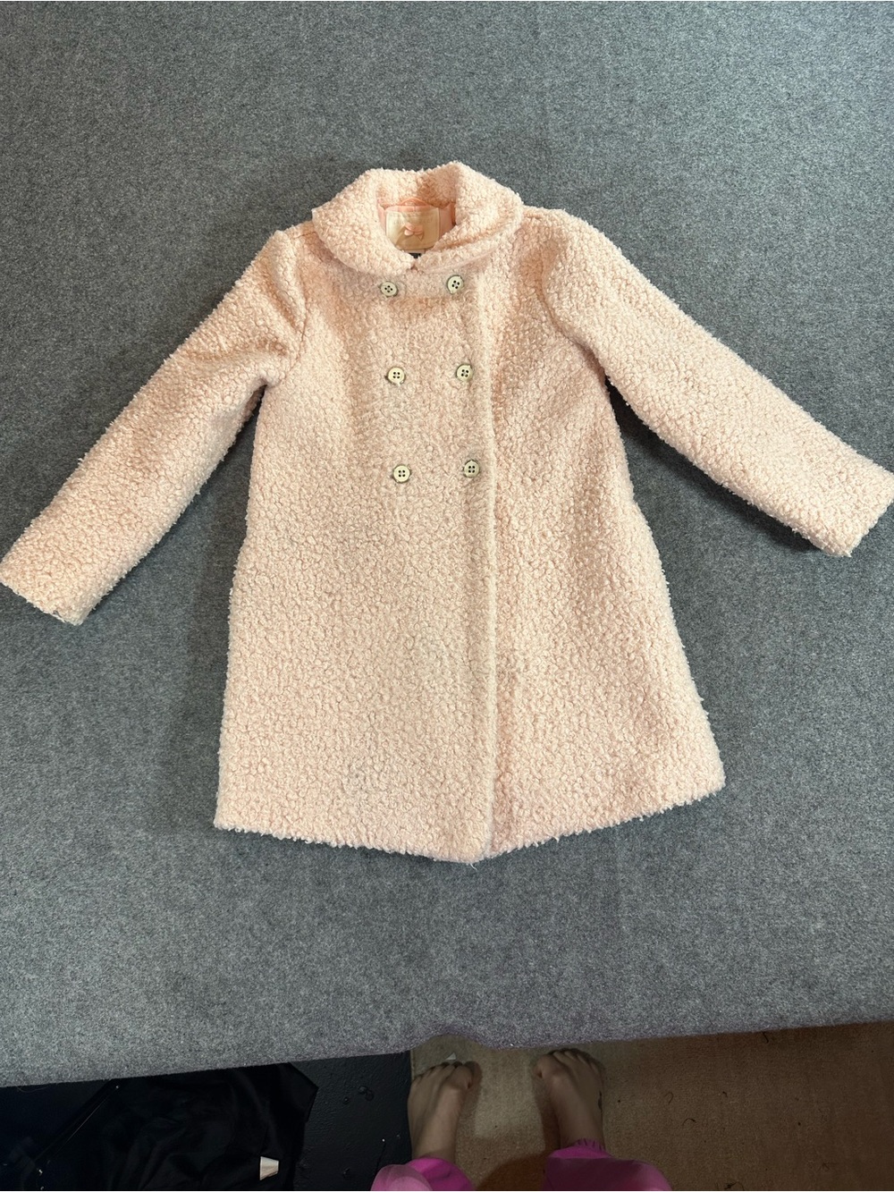 Janie and Jack Pale Pink Bouclé Double-Breasted Pea Coat